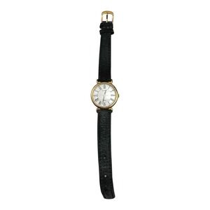 PULSAR Gold Tone DAY Date Quartz Watch Black Leather Band Untested
